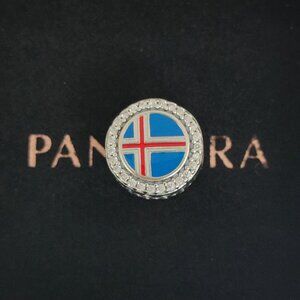 Pandora Iceland Flag Silver Charm Bead with box